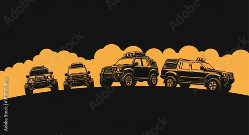 Four Wheel Drive Vehicles in Dusty Terrain.