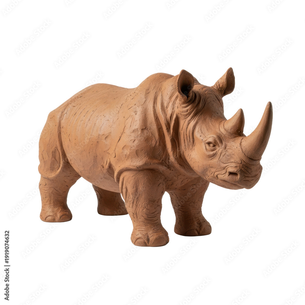 Fototapeta premium Terracotta Rhinoceros Sculpture with Detailed Texture