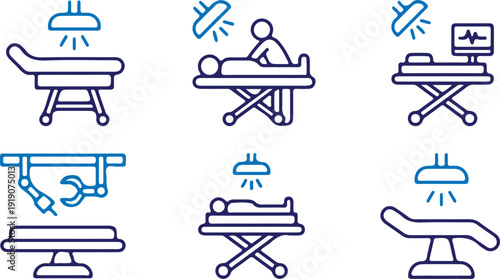 operating room surgery bule outline icon set vector illustration design collection 