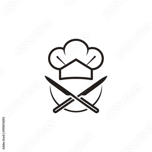 Simple illustration of a chef hat and crossed cooking utensils