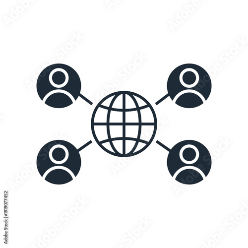 Global internet business connections, partnership, friendship.Vector linear icon illustration isolated on white background.