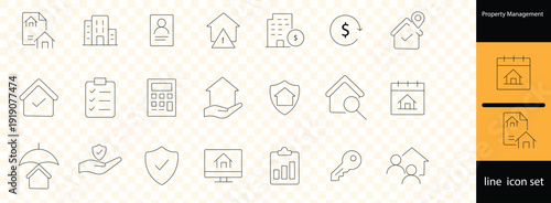 Professional property management line icon set for real estate services residential maintenance and home leasing
