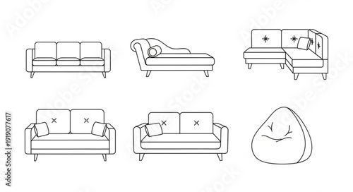 Collection of sofa and armchair line drawings.