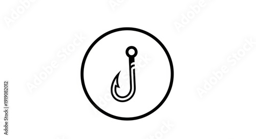 Simple Black Fishing Hook Icon.