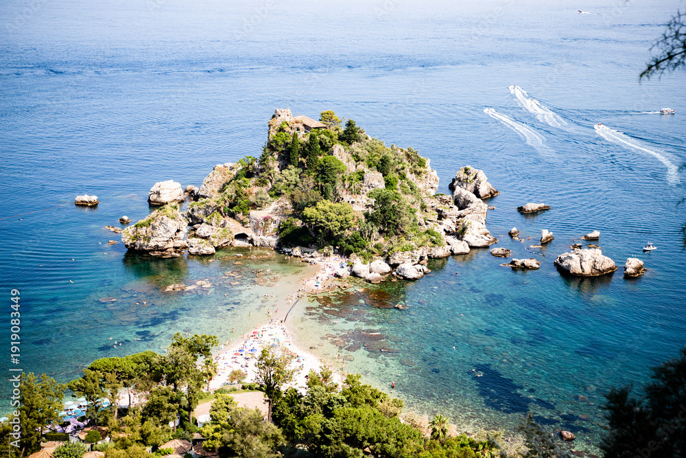 Εκτύπωση καμβά beach and island Isola Bella at Taormina, Sicily