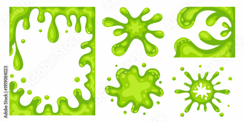 Bright green slime drips and splatters in various cartoon shapes