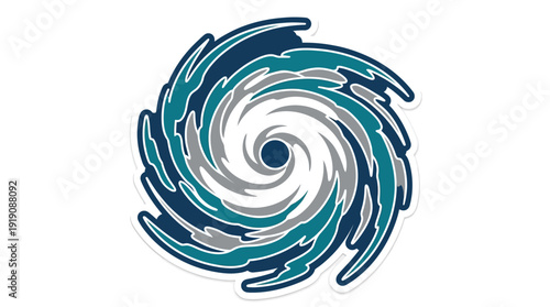 Hurricane Cyclone Swirling Eye Icon Meteorological Climate Flat Vector Blue Teal Grey Graphic Design Element