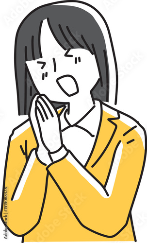 手を合わせてお願いする女性