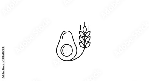 Simple line drawing of an avocado with a leaf.