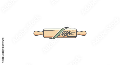 Illustration of a wooden rolling pin with dough.