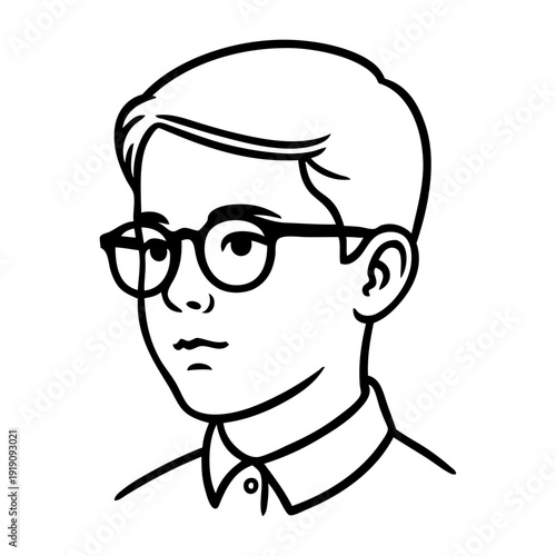 Dibujo sencillo con líneas de la cara de un niño con lentes