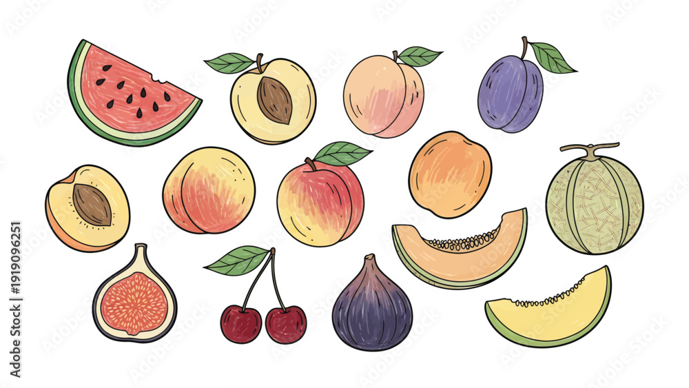 Φωτογραφία Fruitful Array: An illustrated assortment of colorful fruits, each capturing the essence of fresh, natural flavors and vibrant hues