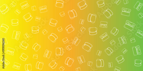 Aerial view of numerous camera icons scattered on a vibrant gradient background