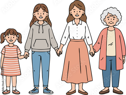 four women across generations life stages illustration