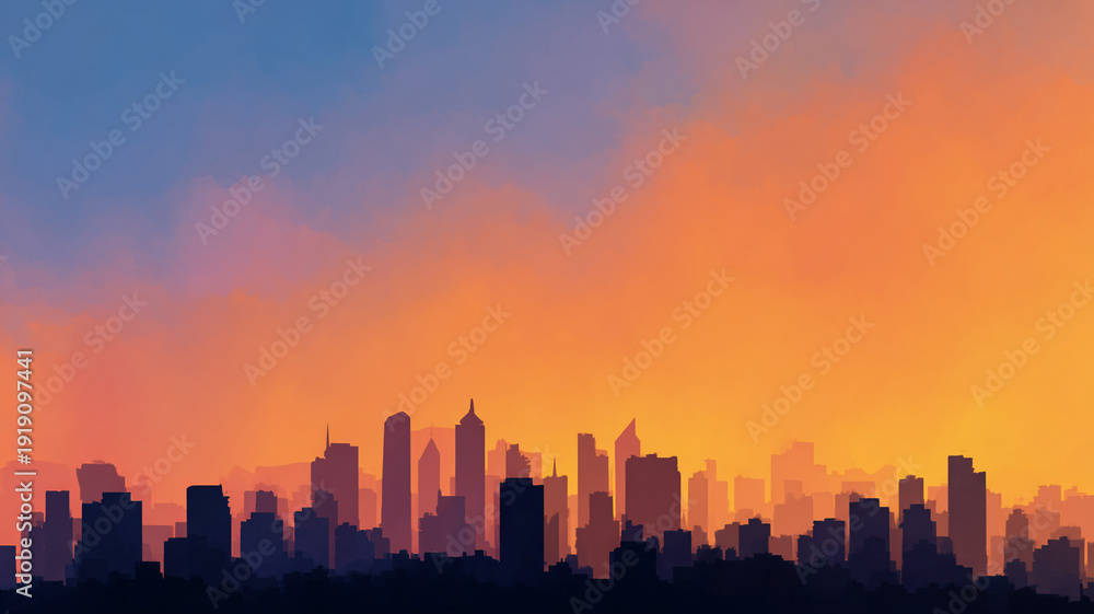 Fototapeta premium City skyline silhouette at sunset