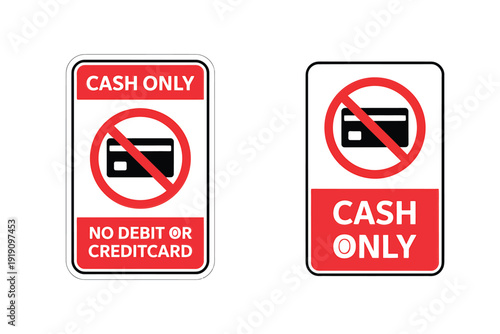 Cash only signs displaying restrictions on card payments and debit use