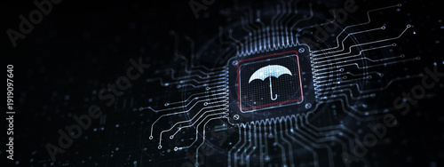 Cuadro en lienzo Insurance Managing Risk and Protecting Assets Illustrated on a Processor Touched by a Human Hand