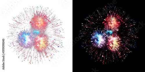 Tableau sur toile A cluster of colorful fireworks exploding on transparent and black backgrounds
