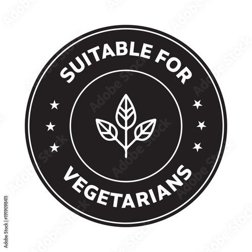 Suitable for Vegetarians Black and white rounded vector Icon with leafs