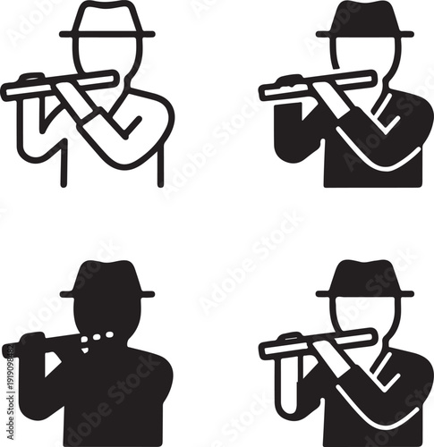 Isolated Flute Jazz Icon, Flute Jazz instrument design, Flute Jazz musician concept, musical performance vector illustration, live concert branding graphic