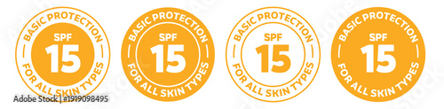 Spf 15 icon set. spf isolated logo collection in orange color.