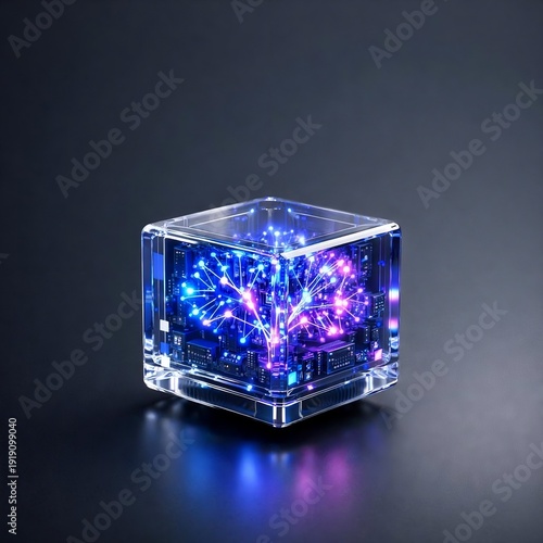 3D minimalist blue and purple digital node for blockchain and security