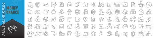 Money and finance line icons collection. Big UI icon set in a flat design. Thin outline icons pack. Vector illustration EPS10