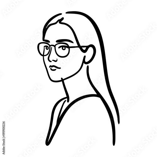Dibujo sencillo con líneas de la cara de una mujer con lentes