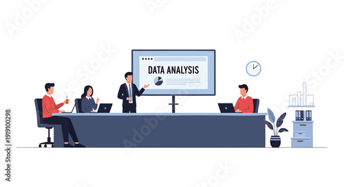 Business team working on data analysis project in office