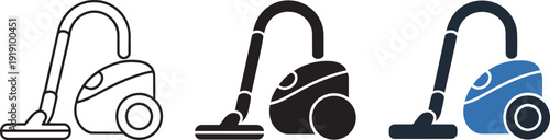 Vacuum cleaner icons for domestic housekeeping services and modern home appliance cleaning tools