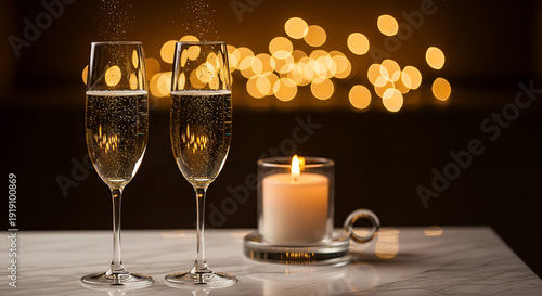 Wallpaper Mural Romantic champagne toast with candlelight and bokeh lights Torontodigital.ca