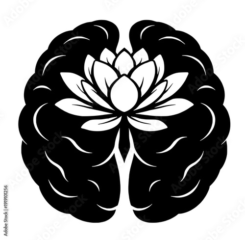 Mindfulness and spiritual awakening vector icon of a lotus flower emerging from a brain.
