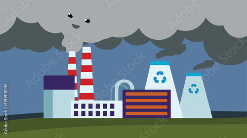 Factory polluting environment. Pollution of the environment. Vector illustration