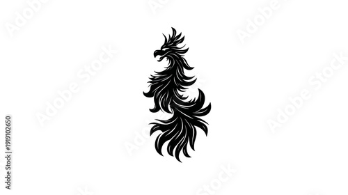 Majestic Black Silhouette of a Mythical Phoenix Bird Illustration with Elegant Feathers. Fantasy, Power, and Rebirth Concept.