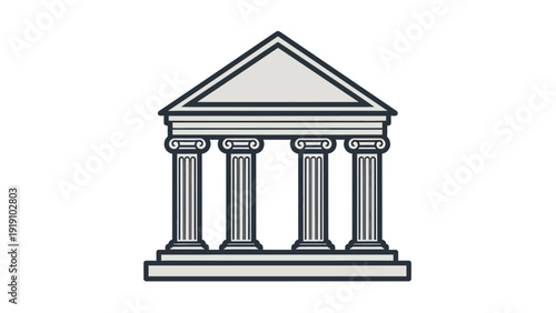 Classical architecture building icon with columns and pediment, flat vector illustration for government, bank, or court designs
