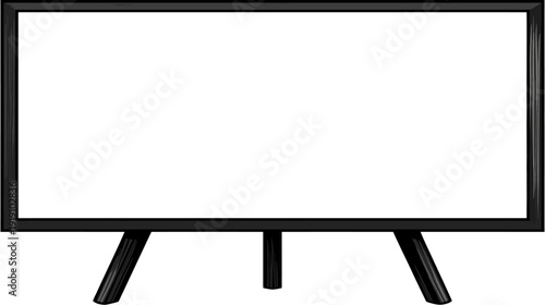Modern flat screen television with a blank white display on a black stand, isolated. Empty monitor for content display.