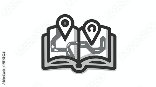 Travel Guide Book with Map and Location Pins Icon. Concept of Navigation, Route Planning, Journey, and Discovery.