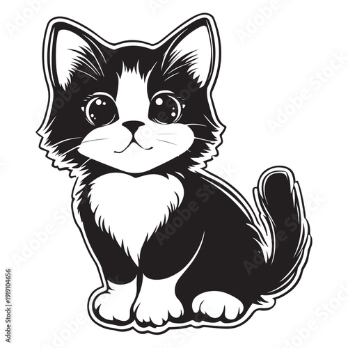 black and white cat vector illustration