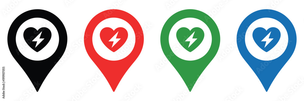 Ταπετσαρία AED sign with heart and electricity symbol, automated external defibrillator eme