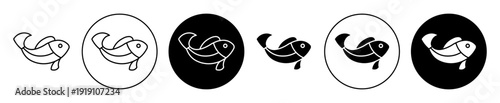 Chinese fish icon set. Chinese fish vector symbol in black filled and outlined style.