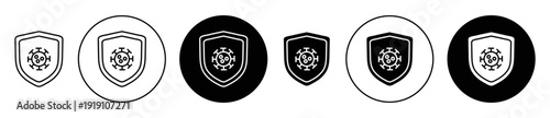 Coronavirus protection shield icon set. Coronavirus shield vector symbol in black filled and outlined style.