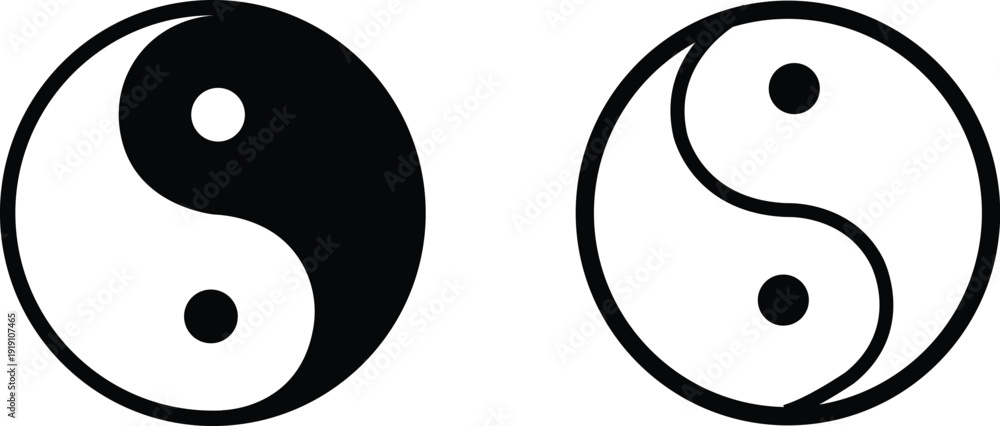 Εκτύπωση καμβά Black flat line yin yang vector set collection group with taijitu balance symbol
