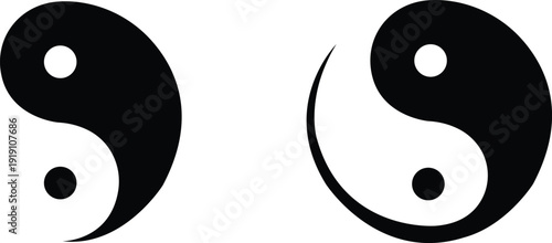 Black flat line yin yang vector set collection group with taijitu balance symbol and outline icons, Chinese philosophy harmony sign isolated on transparent background, editable minimalist design