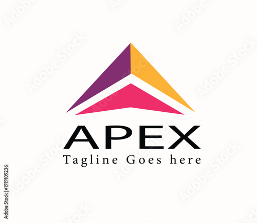 Abstract geometric mountain peak logo with vibrant purple pink and orange segments representing success growth and ambition ideal for corporate branding and business identity