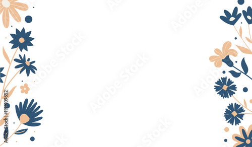 Illustration vectorielle florale avec composition de fleurs sur les côtés et grand espace central. Design élégant et moderne idéal pour carte, affiche, bannière ou support de communication.