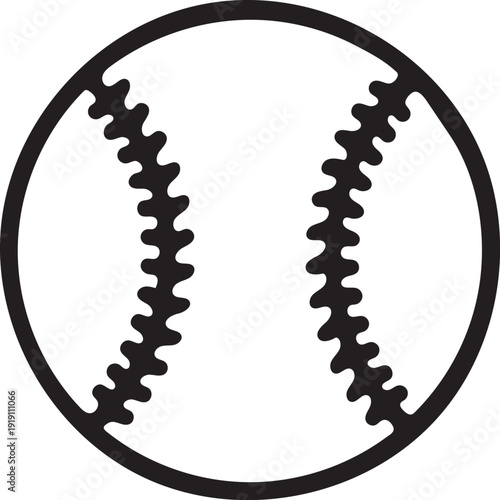 Simple black and white line drawing of a baseball with visible stitching