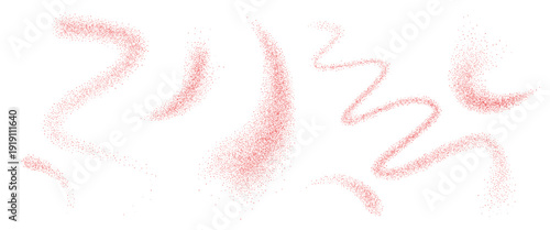 Noise gradation red peppers fly squiggles shapes set. Grainy texture paprika splash elements. Lines cooking dotwork forms. Vector gritty wavy and curved lines. Grunge food figures.