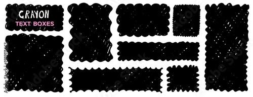 Crayon textured rectangles. Wavy scalloped grunge frames. Text boxes with wiggle edges set. Urban street distressed wall in rectangular, square figures. Vector quote charcoal irregular geometric form.