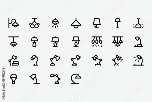Home Lighting Line Icons Set
