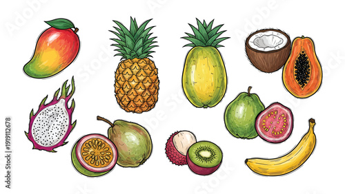 Vibrant Tropical Fruits: A colorful assortment of exotic fruits, each bursting with natural sweetness and visual appeal, offering a taste of the tropics.